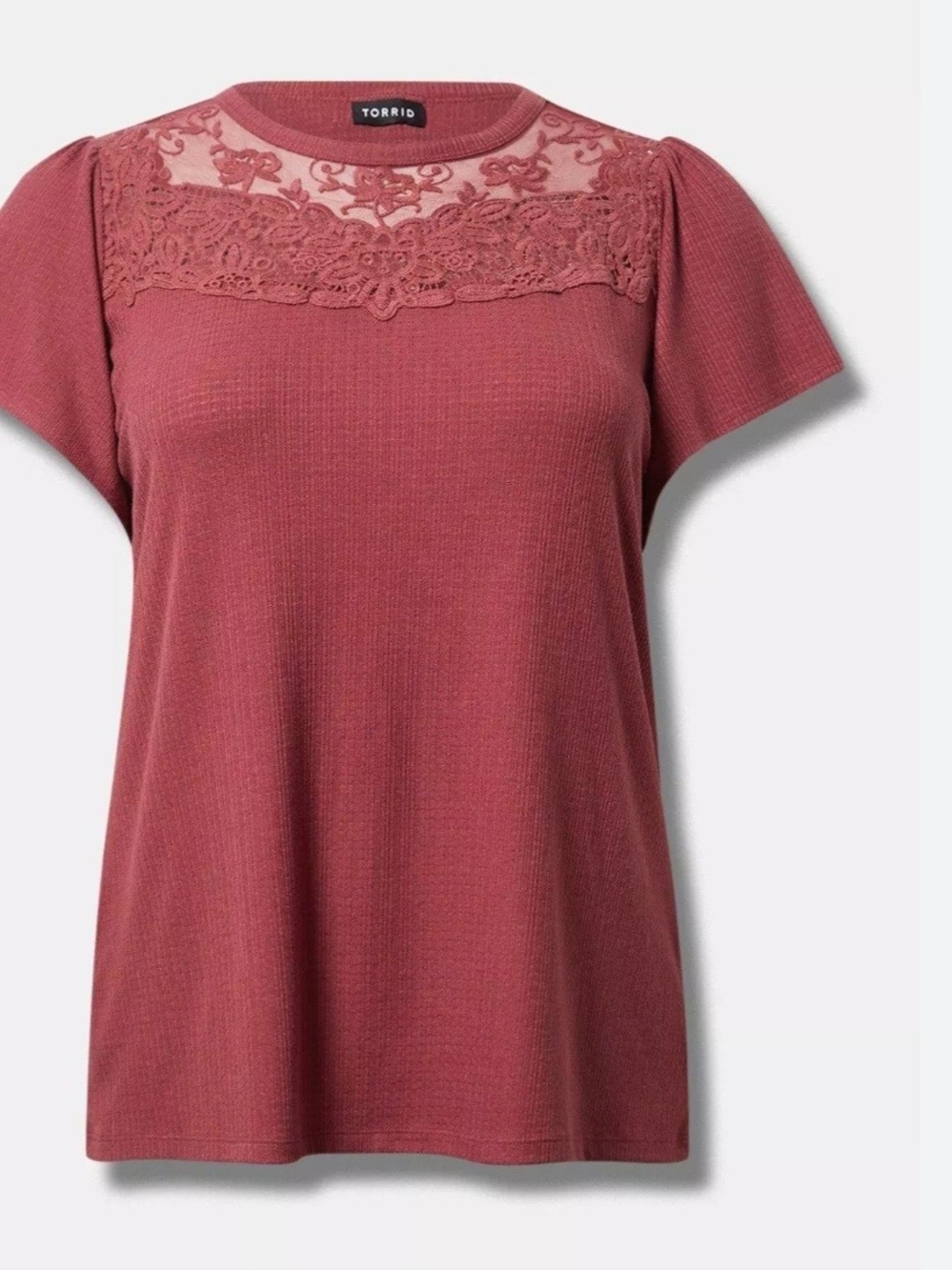 torrid Rose Mauve Lace Yoke Short Sleeve Top